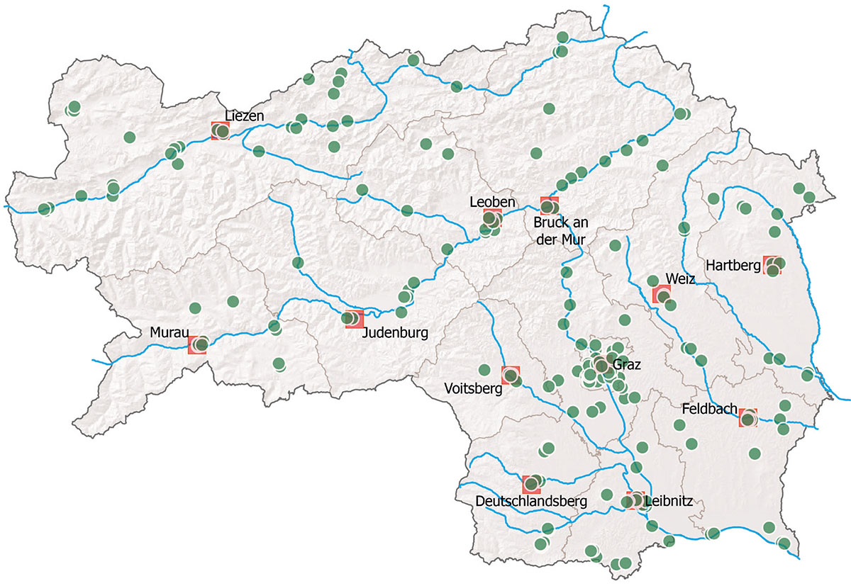 Verteilung der Landesgebäude in der Steiermark