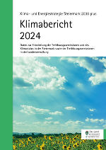Titelbild der KESS 2030 plus Klimabericht 2024. Unter dem Titel ist ein Bild mit leicht bewöktem Himmel und Sonnenblumenfeld